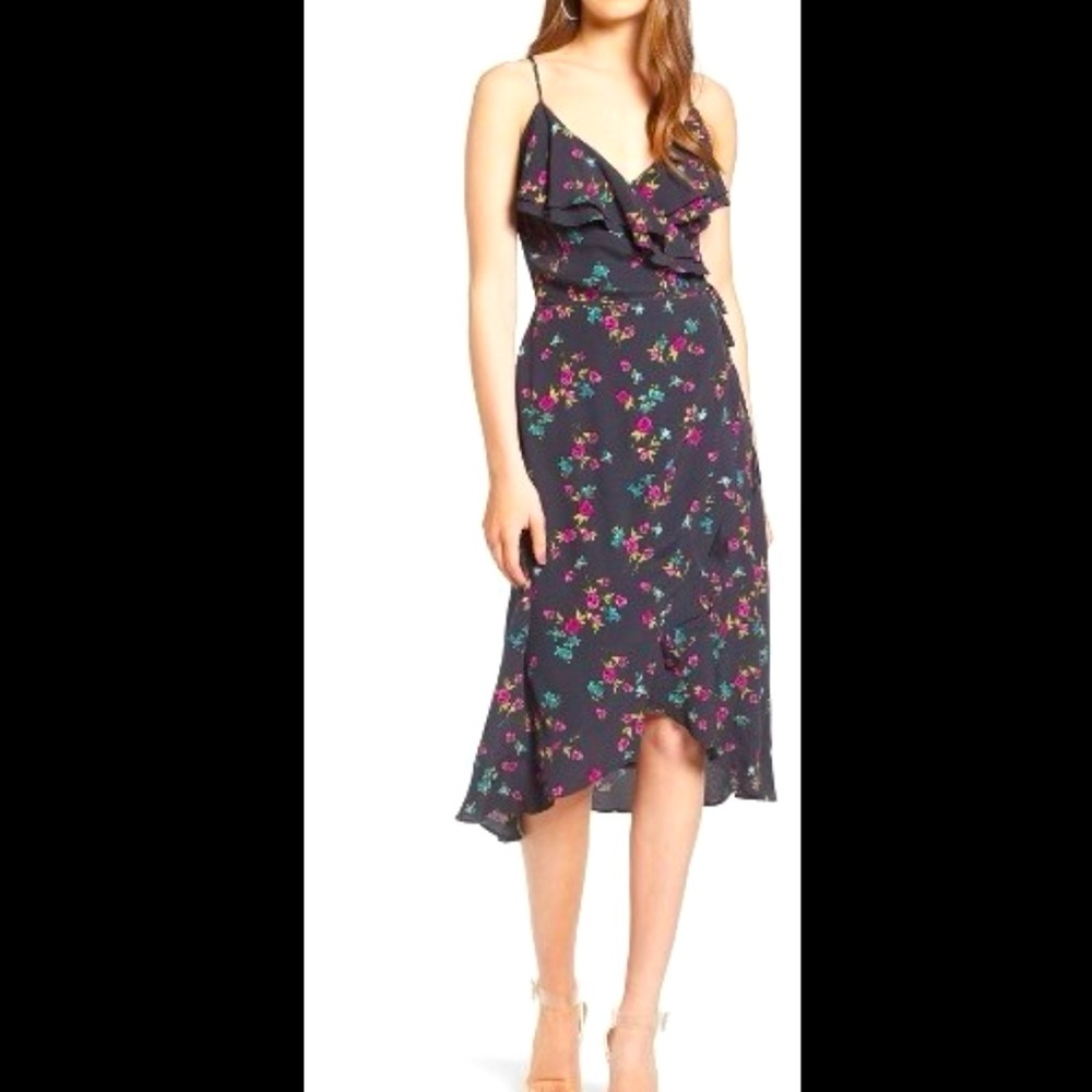 Leith Flounce Wrap Midi Dress | Navy